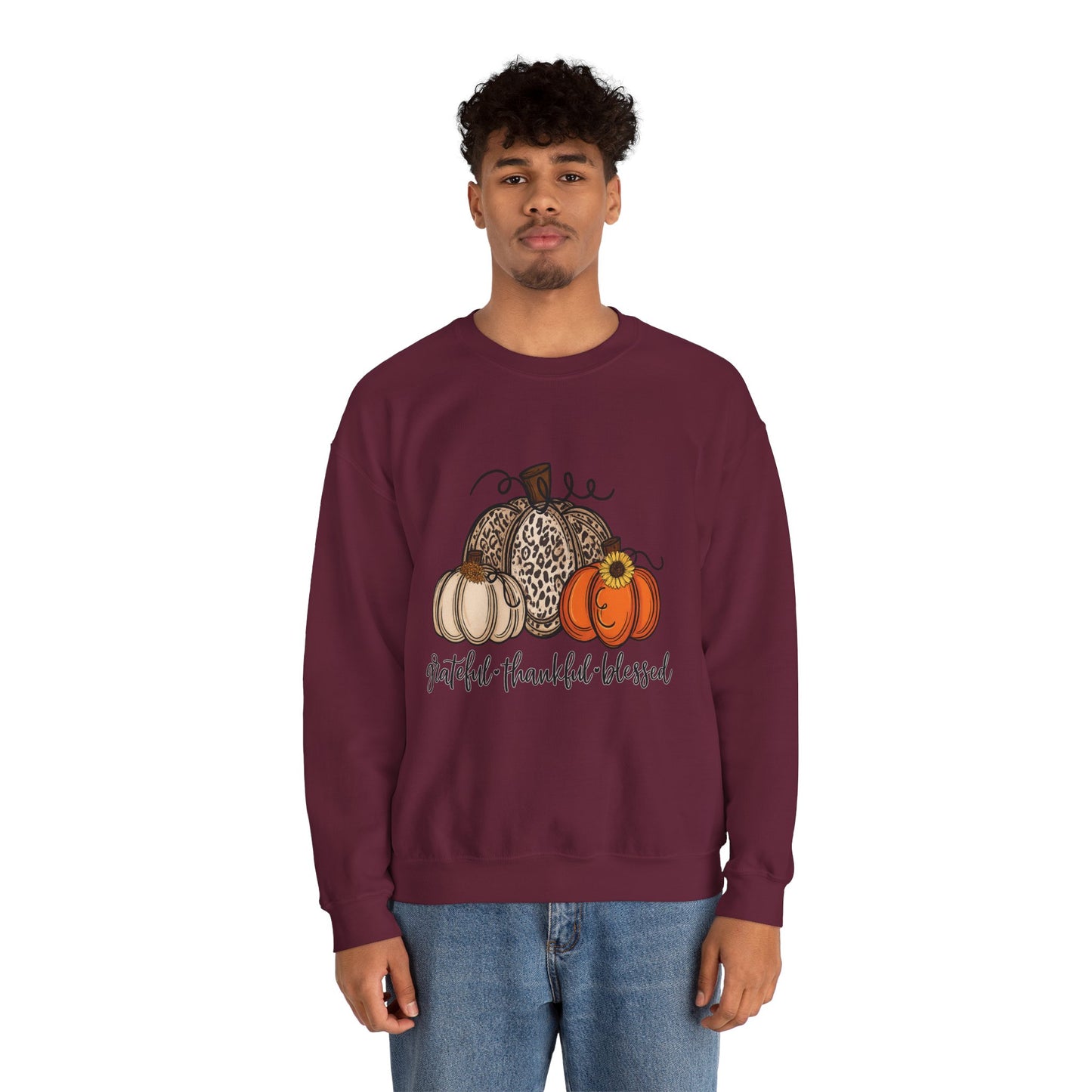 Grateful Thankful Blessed Crewneck Sweatshirt – Fall Faith & Pumpkin Season Pullover (10 Colors)