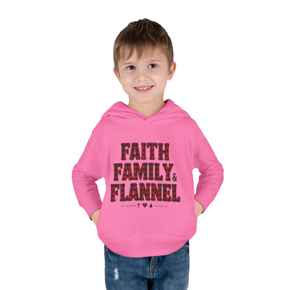 Faith, Family & Flannel Toddler Hoodie | Cozy Christian Fall & Holiday Sweatshirt (15 Colors)