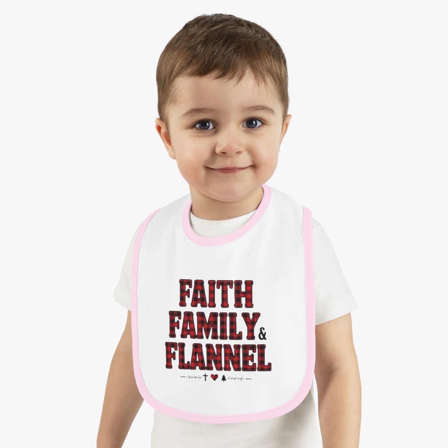 Faith, Family & Flannel Baby Bib — Plaid Nursery Bib for Newborns & Toddlers