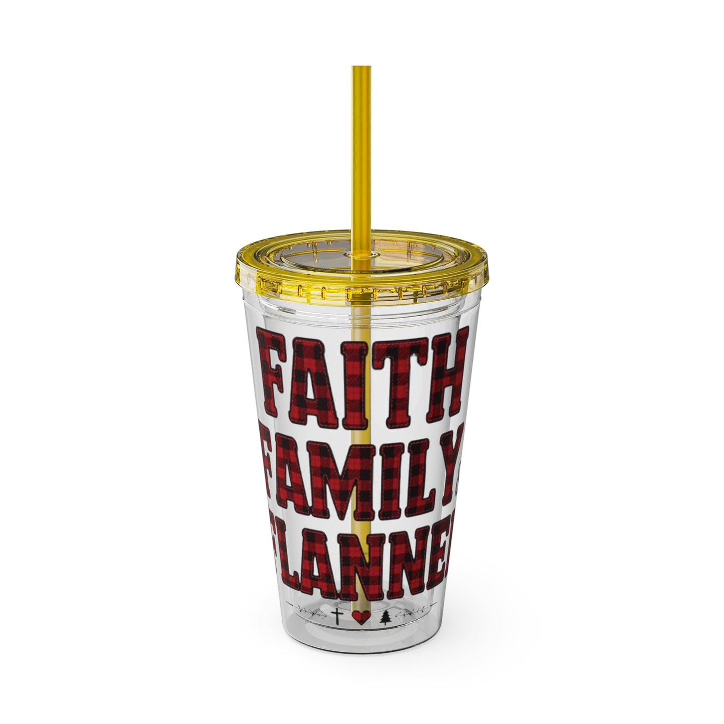 Faith, Family & Flannel Acrylic Tumbler with Straw | Christian Buffalo Plaid Cup (9 Color Options)
