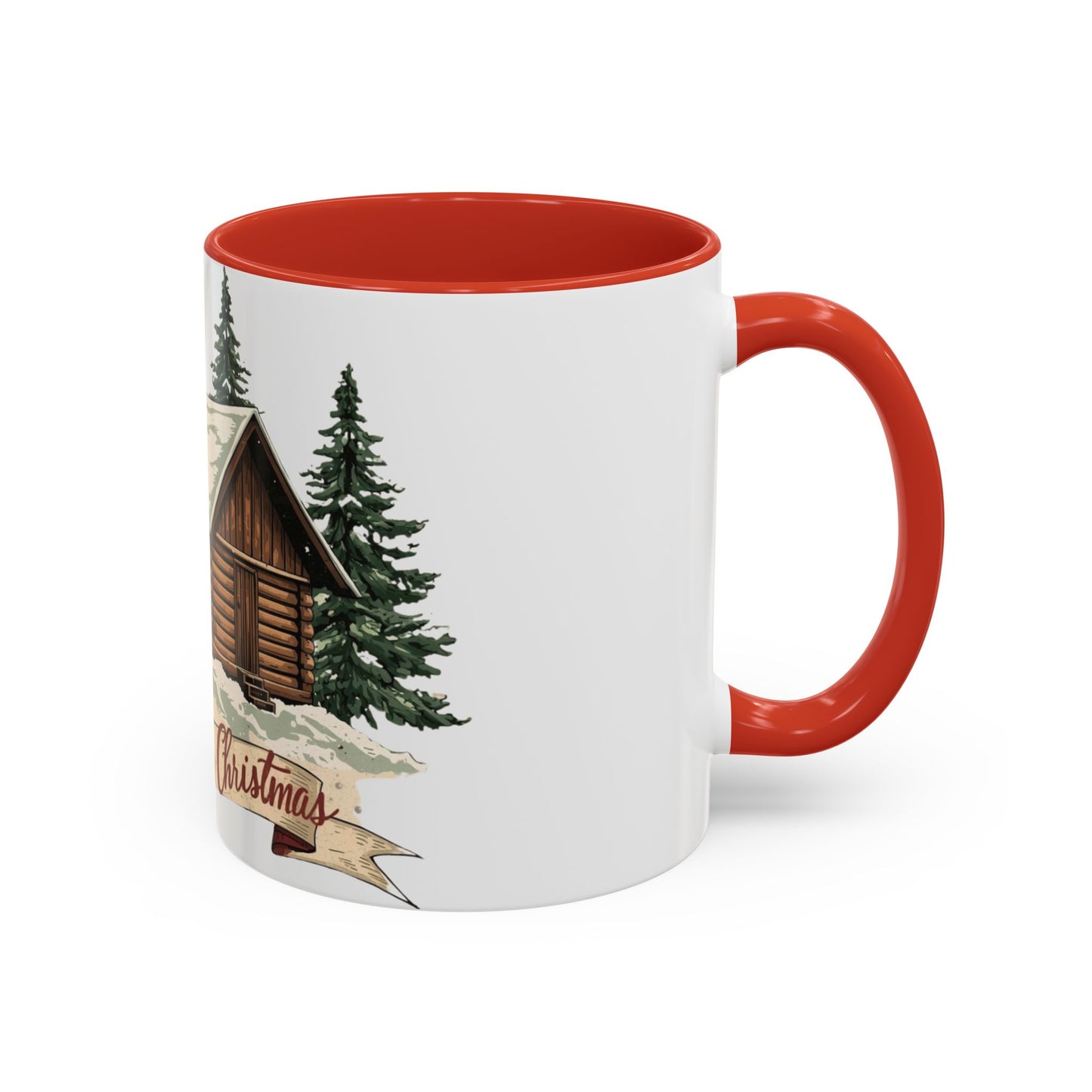 Cozy Cabin Christmas Accent Mug | Rustic Holiday Log Cabin Coffee Cup (11oz & 15oz | 8 Color Options for 11oz, 5 for 15oz)