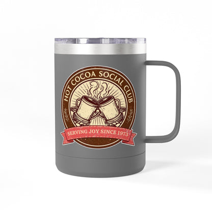 Hot Cocoa Social Club Insulated Coffee Tumbler | Cozy Vintage Mug | Double-Wall Stainless Steel Holiday Drinkware