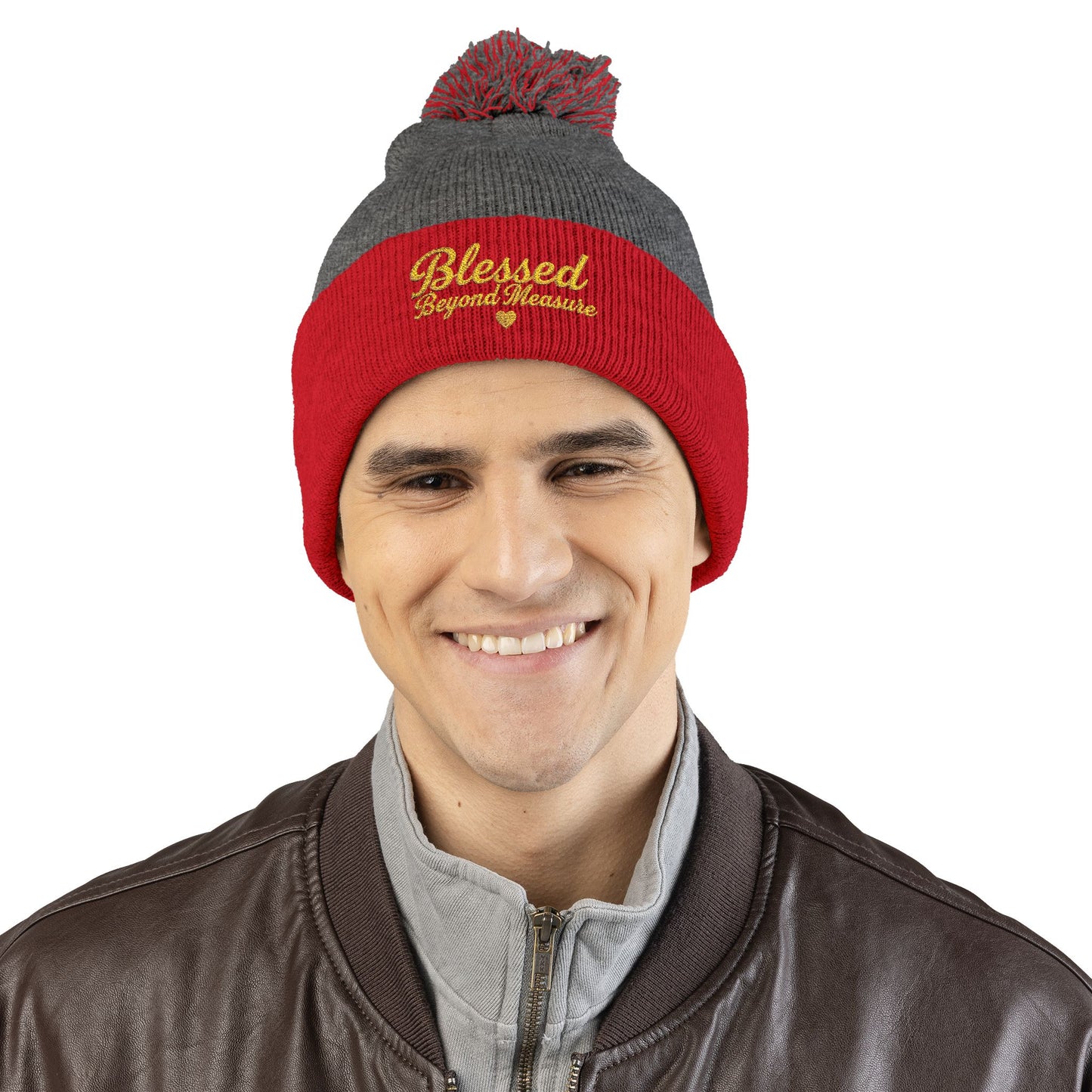 Blessed Beyond Measure Pom Pom Beanie – Embroidered Faith Winter Hat (10 Colors)