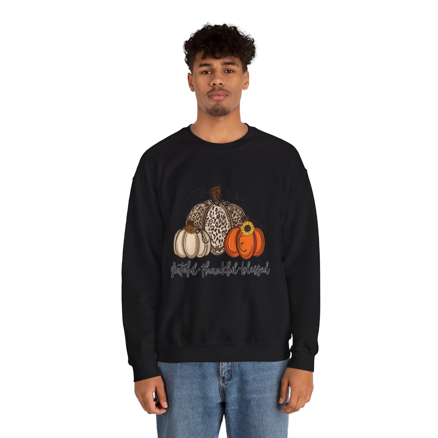 Grateful Thankful Blessed Crewneck Sweatshirt – Fall Faith & Pumpkin Season Pullover (10 Colors)