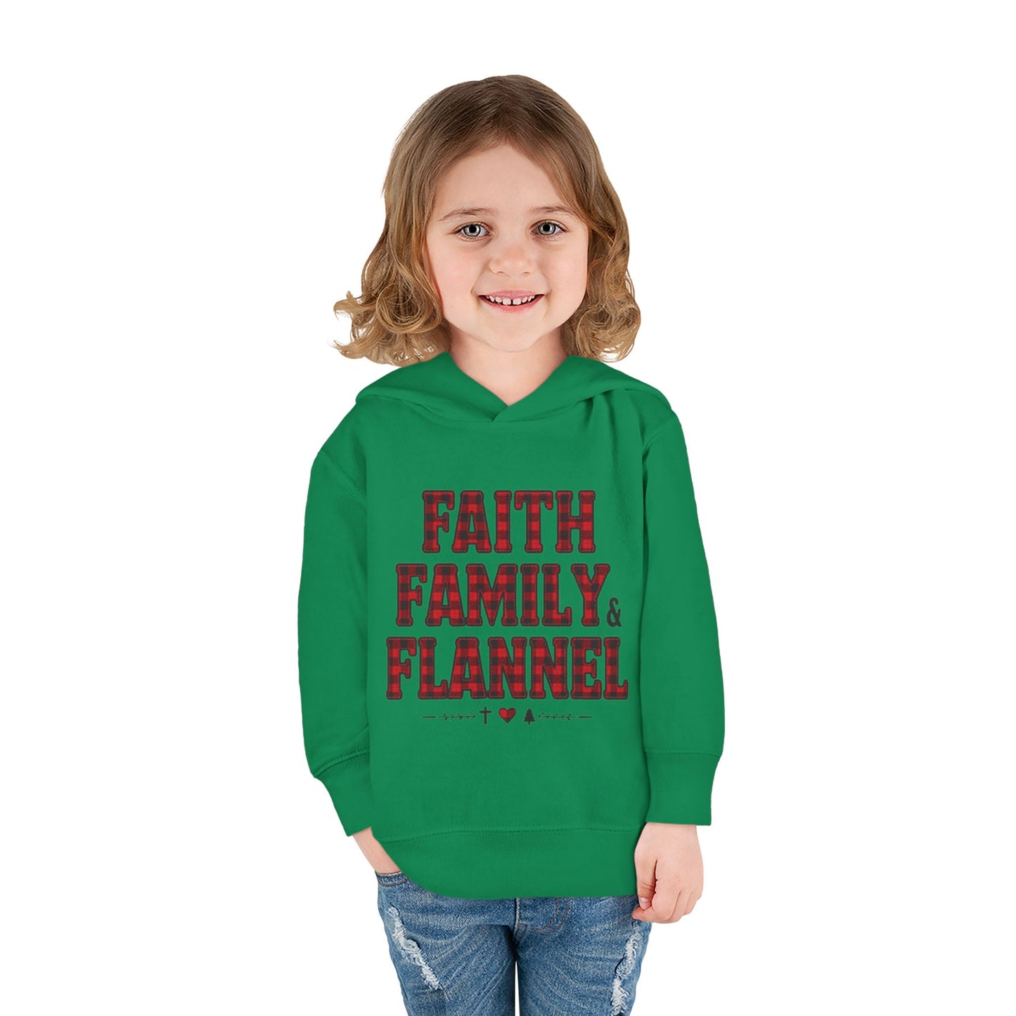 Faith, Family & Flannel Toddler Hoodie | Cozy Christian Fall & Holiday Sweatshirt (15 Colors)