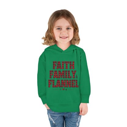 Faith, Family & Flannel Toddler Hoodie | Cozy Christian Fall & Holiday Sweatshirt (15 Colors)