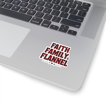Faith, Family & Flannel Sticker | Christian Buffalo Plaid Waterproof Vinyl Sticker (4 Sizes)