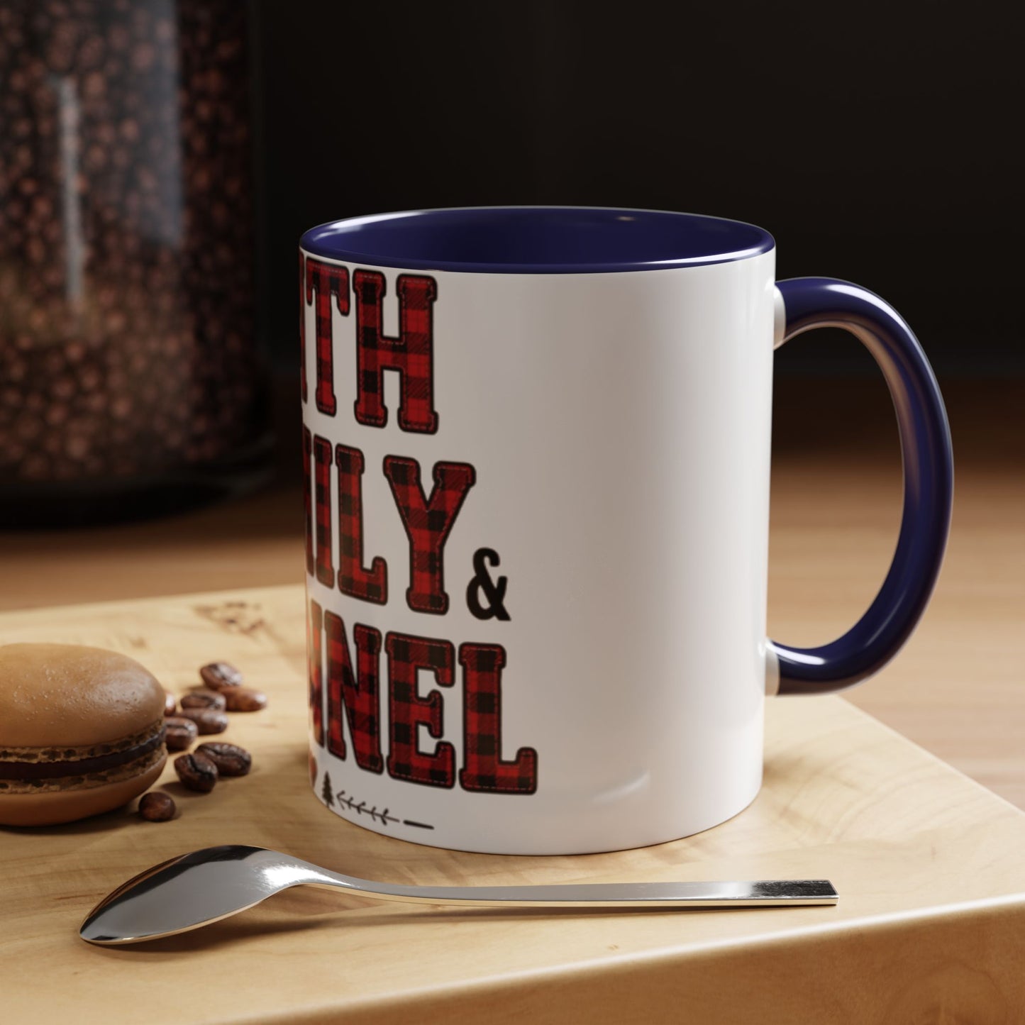 Faith, Family & Flannel Accent Mug | 11oz & 15oz Christian Coffee Cup (Multiple Colors)