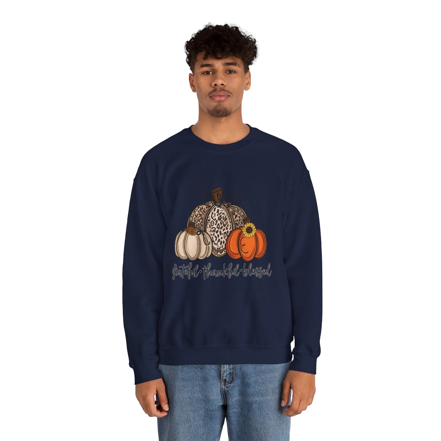 Grateful Thankful Blessed Crewneck Sweatshirt – Fall Faith & Pumpkin Season Pullover (10 Colors)