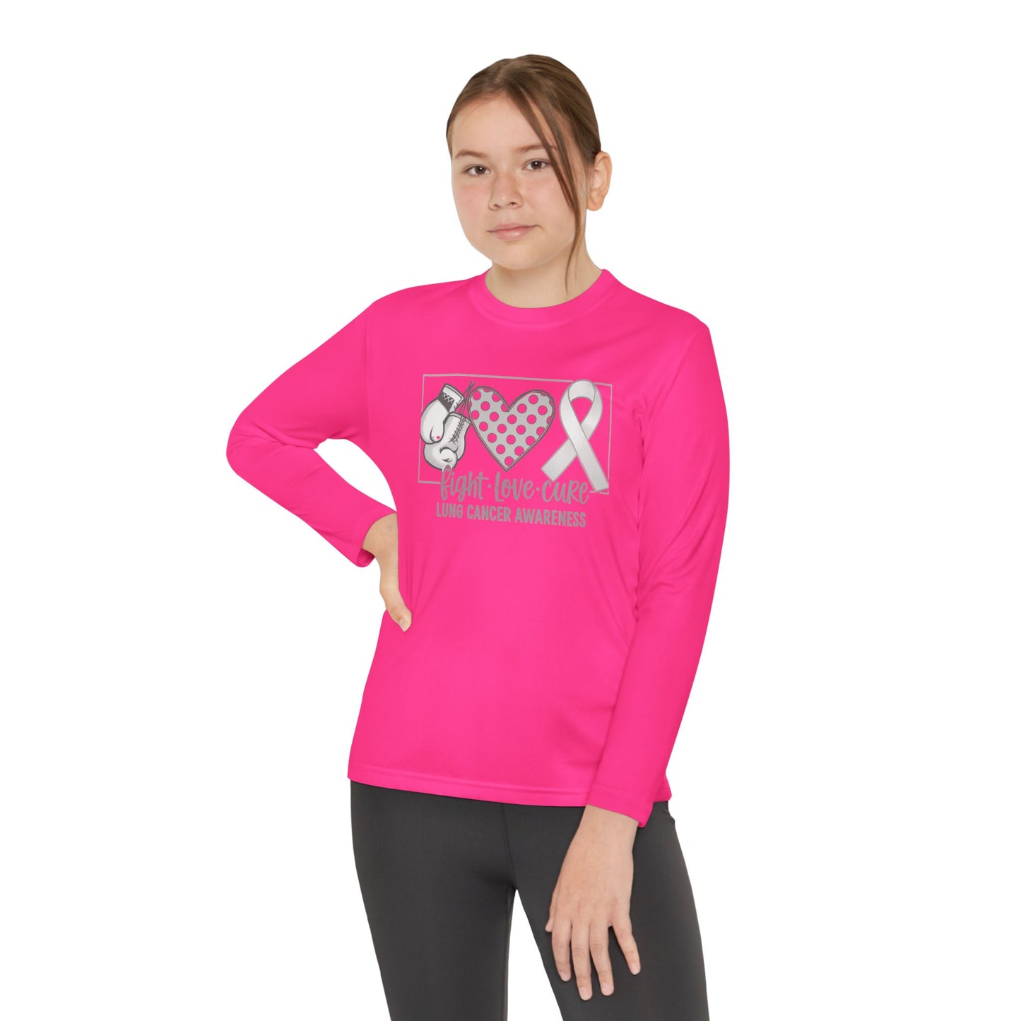 Fight Love Cure Lung Cancer Awareness Youth Long Sleeve Shirt | Kids Awareness Tee