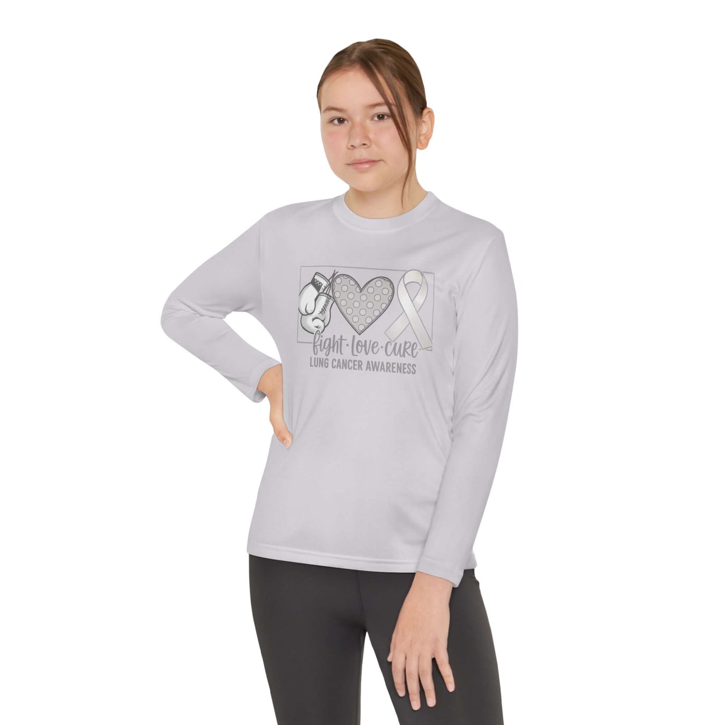 Fight Love Cure Lung Cancer Awareness Youth Long Sleeve Shirt | Kids Awareness Tee