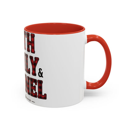 Faith, Family & Flannel Accent Mug | 11oz & 15oz Christian Coffee Cup (Multiple Colors)