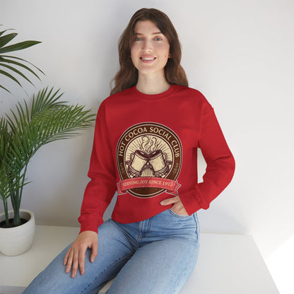 Hot Cocoa Social Club Crewneck Sweatshirt | Vintage Holiday Pullover | Cozy Winter “Serving Joy Since 1973” Sweatshirt