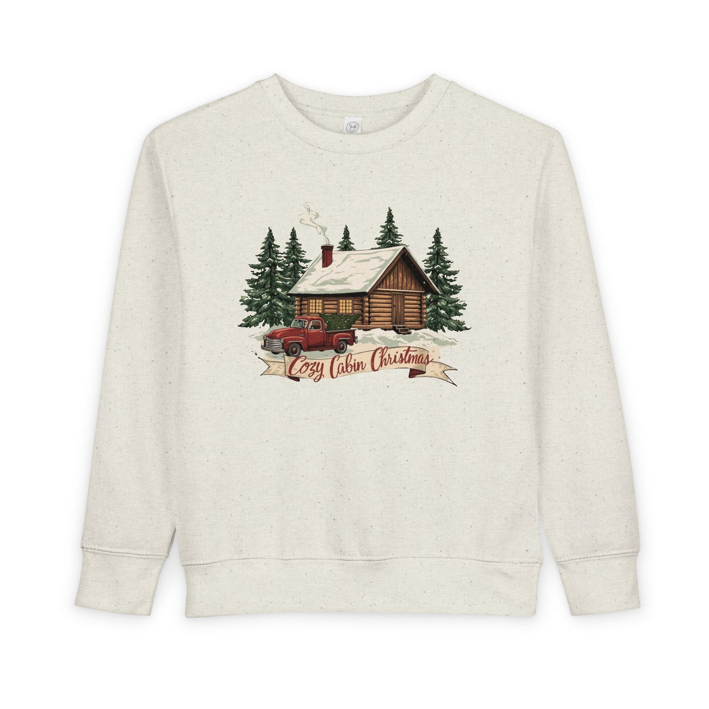Cozy Cabin Christmas Toddler Crewneck | Kids Holiday Sweatshirt | Vintage Red Truck & Cabin Christmas Sweater (8 Colors)