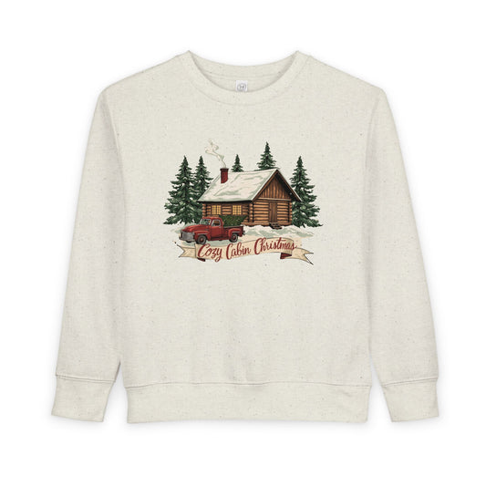 Cozy Cabin Christmas Toddler Crewneck | Kids Holiday Sweatshirt | Vintage Red Truck & Cabin Christmas Sweater (8 Colors)