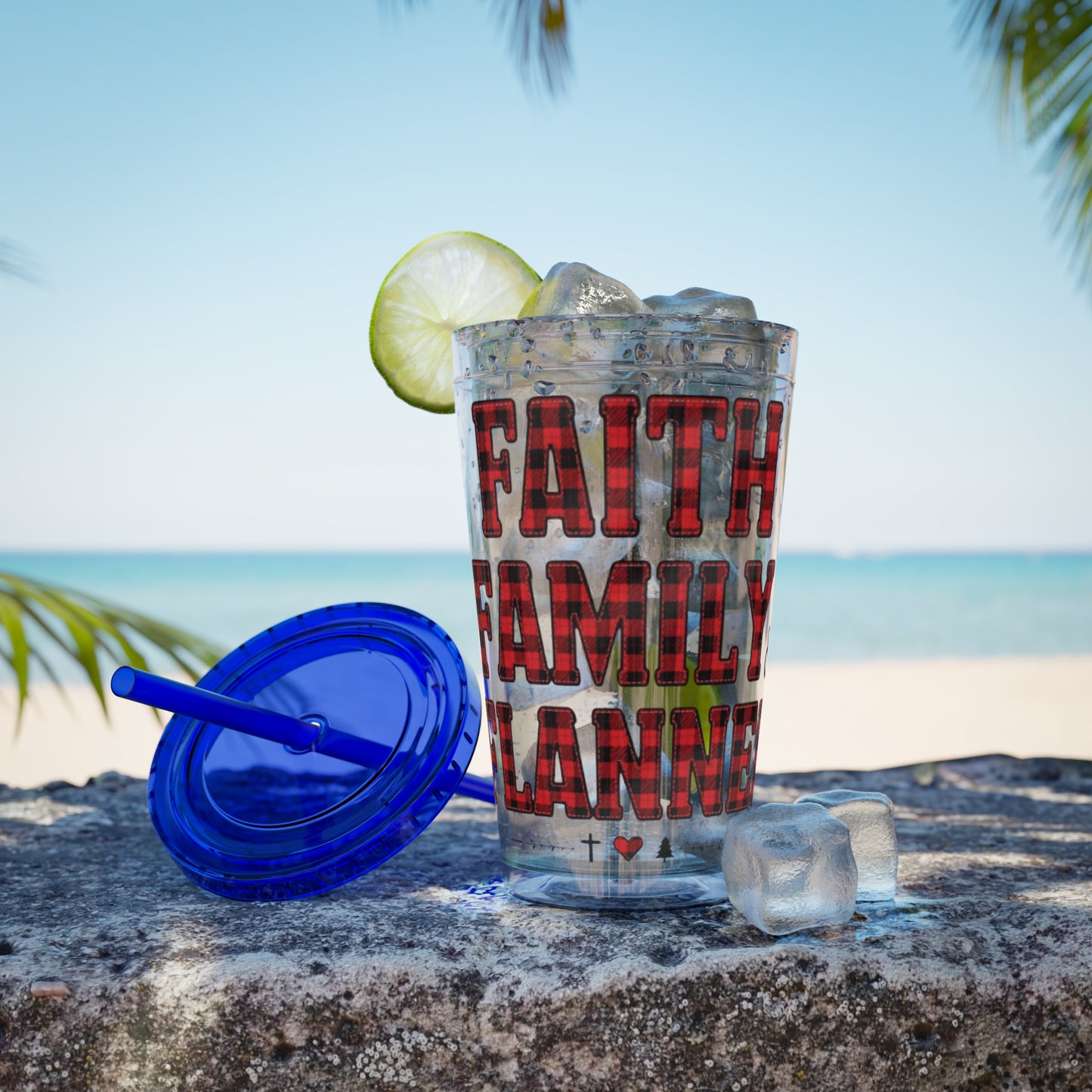 Faith, Family & Flannel Acrylic Tumbler with Straw | Christian Buffalo Plaid Cup (9 Color Options)