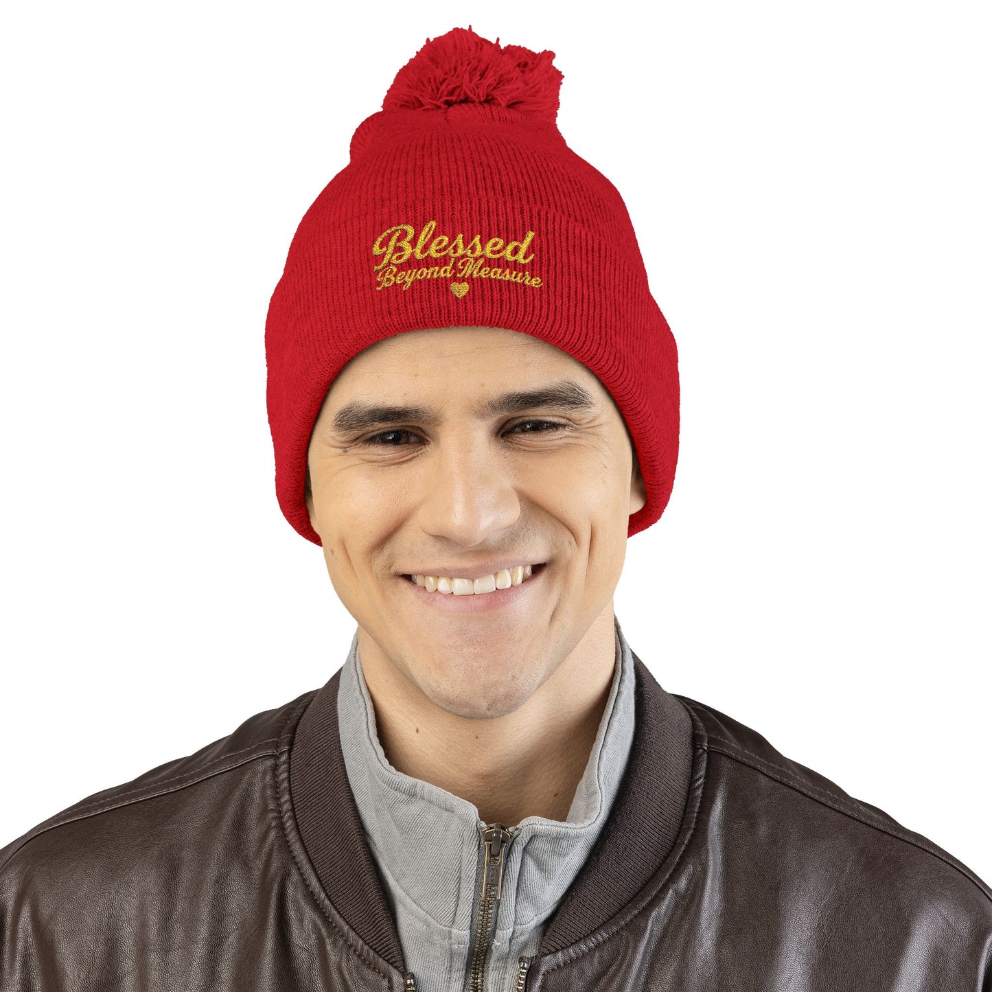 Blessed Beyond Measure Pom Pom Beanie – Embroidered Faith Winter Hat (10 Colors)