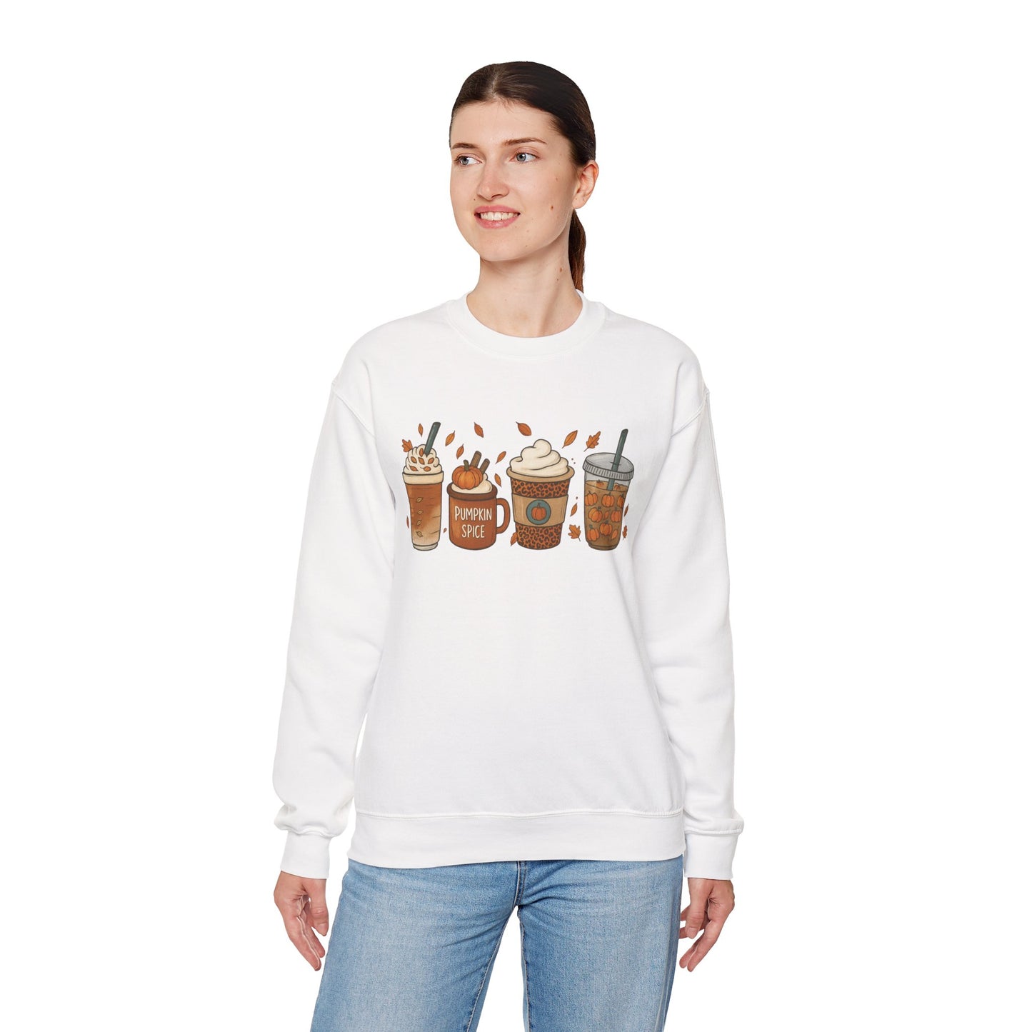 Pumpkin Spice Crewneck Sweatshirt – Cozy Fall Coffee Lover Pullover (10 Colors)