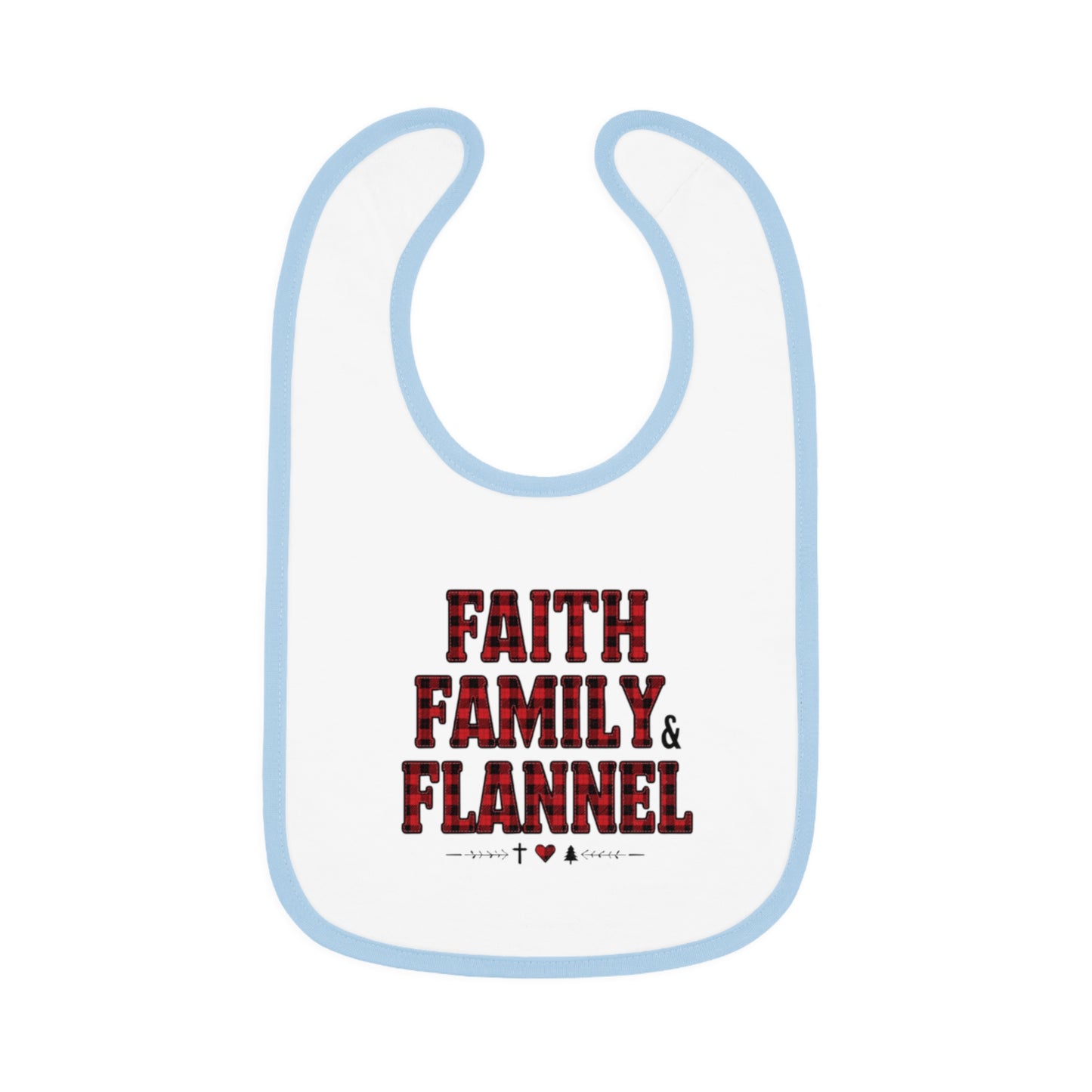 Faith, Family & Flannel Baby Bib — Plaid Nursery Bib for Newborns & Toddlers
