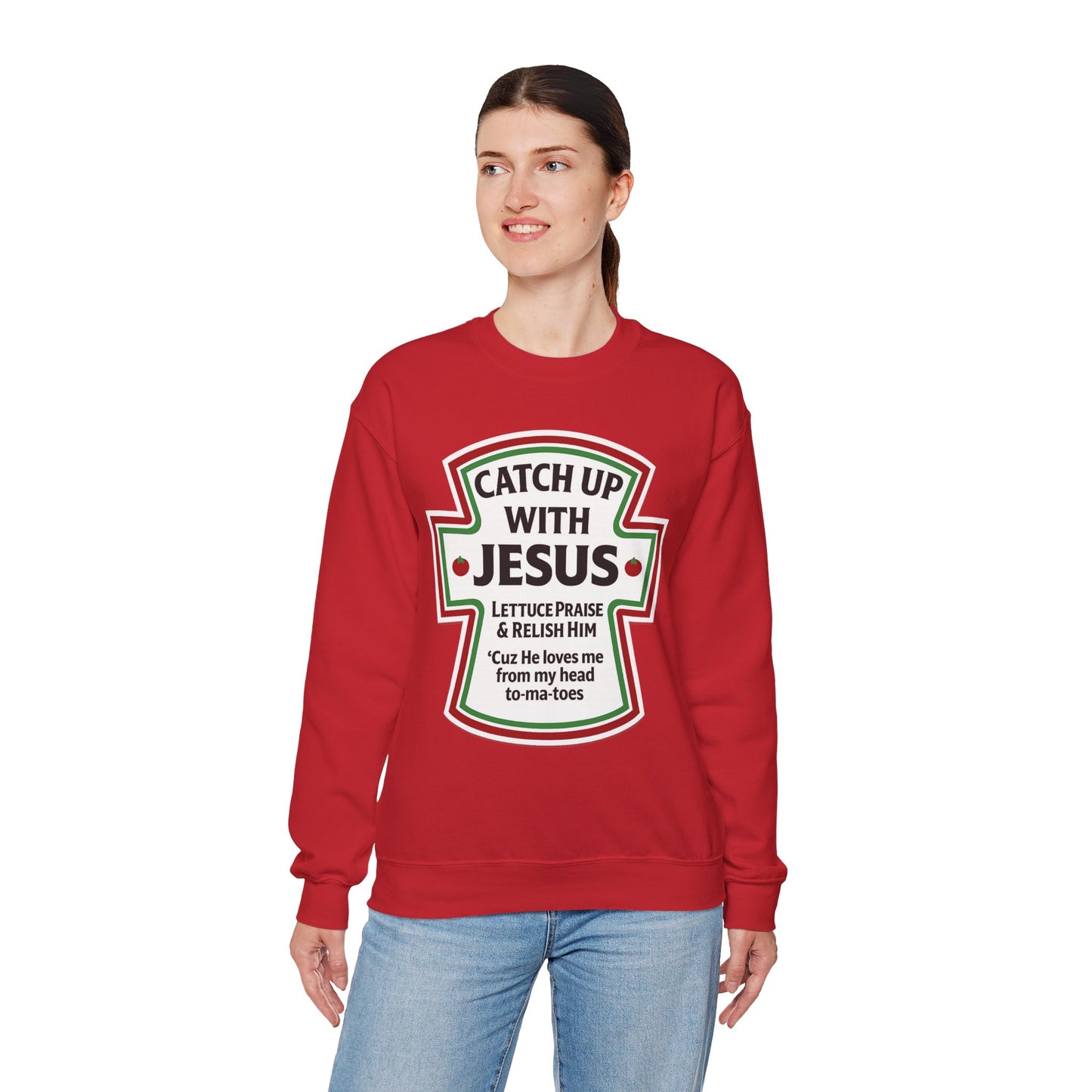 Catch Up With Jesus Crewneck Sweatshirt | Faith Humor Apparel