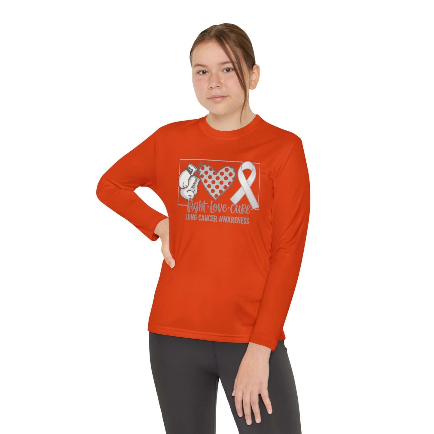 Fight Love Cure Lung Cancer Awareness Youth Long Sleeve Shirt | Kids Awareness Tee