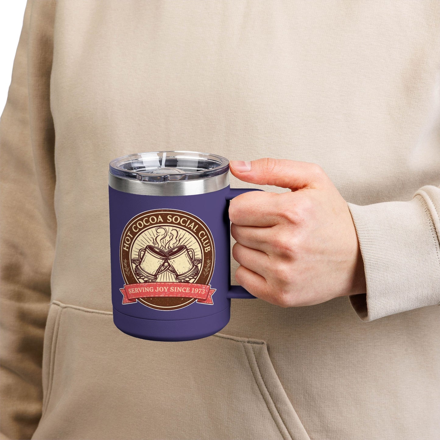 Hot Cocoa Social Club Insulated Coffee Tumbler | Cozy Vintage Mug | Double-Wall Stainless Steel Holiday Drinkware