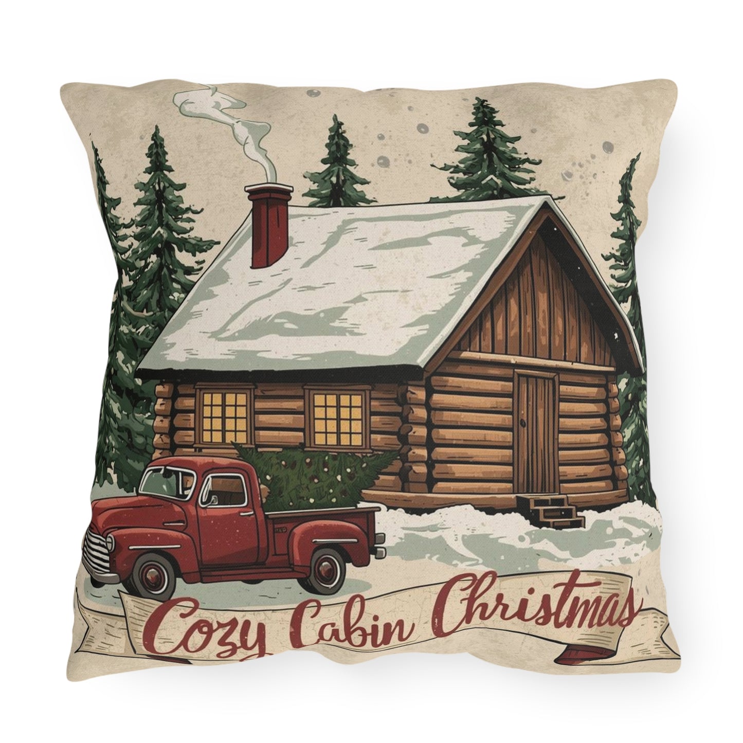 Cozy Cabin Christmas Throw Pillow – Rustic Holiday Decor (4 Size Options)