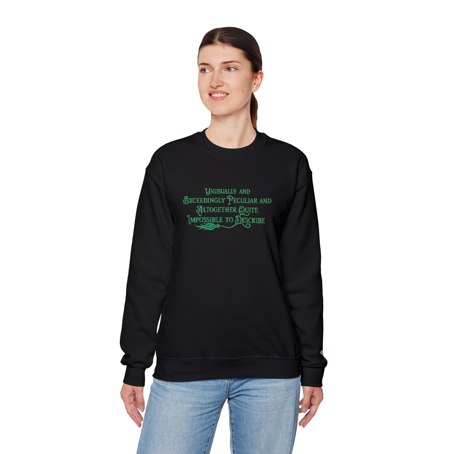 Elphaba-Inspired “Unusually Peculiar” Wicked Crewneck Sweatshirt | Broadway Witchcore Pullover (3 Colors)
