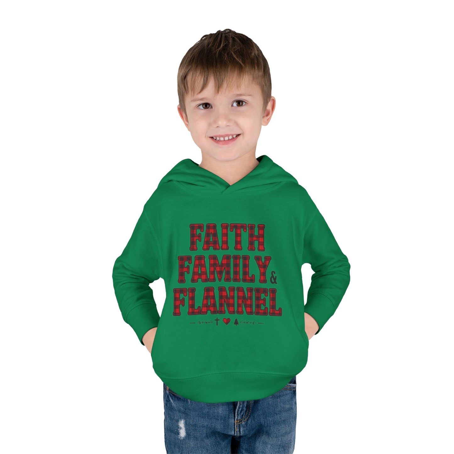 Faith, Family & Flannel Toddler Hoodie | Cozy Christian Fall & Holiday Sweatshirt (15 Colors)