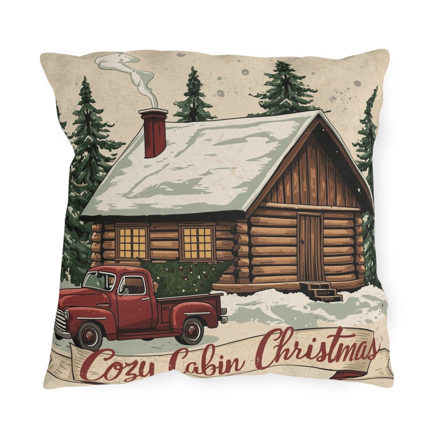 Cozy Cabin Christmas Throw Pillow – Rustic Holiday Decor (4 Size Options)
