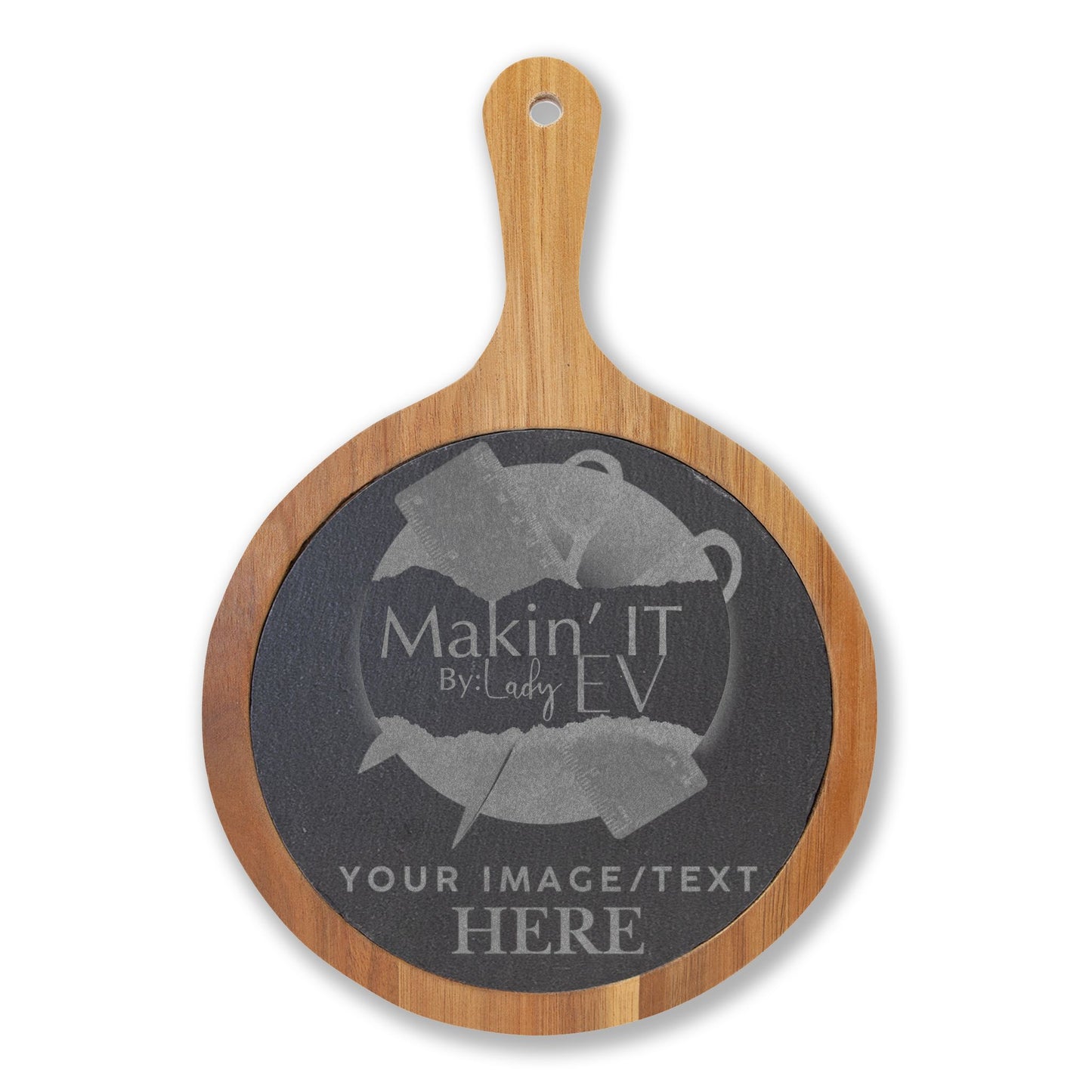 Custom Engraved Charcuterie Board with Slate Insert – Personalized Acacia Serving Board