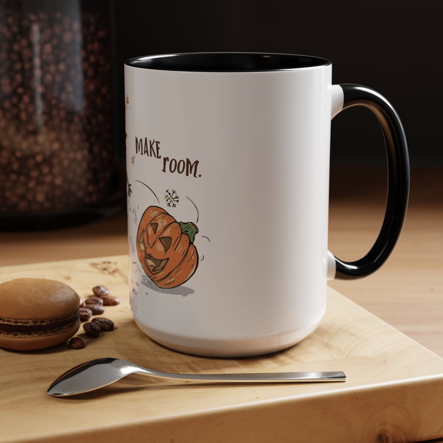Winter to Fall Humor Mug – “Make Room” Snowman & Pumpkin Mug