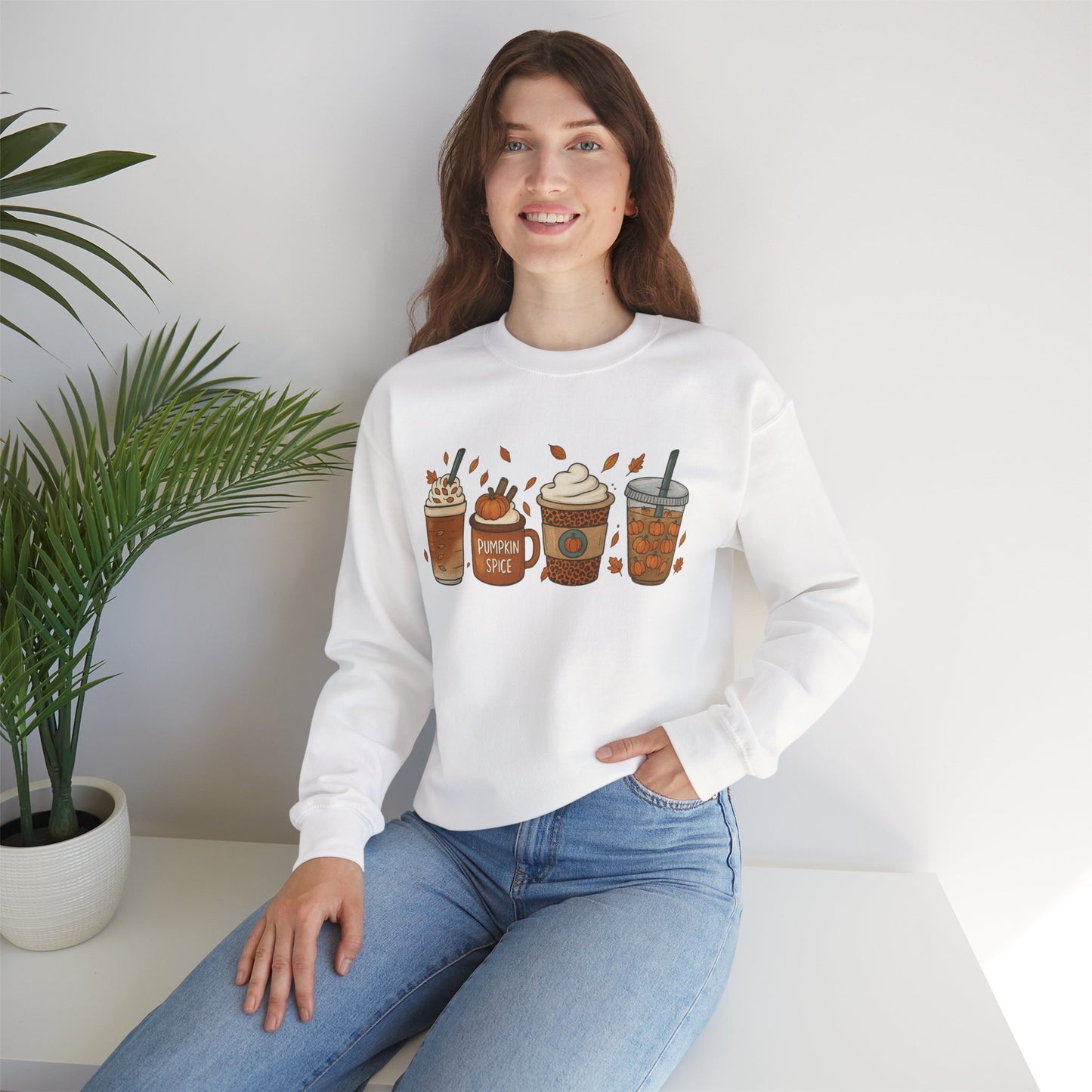 Pumpkin Spice Crewneck Sweatshirt – Cozy Fall Coffee Lover Pullover (10 Colors)