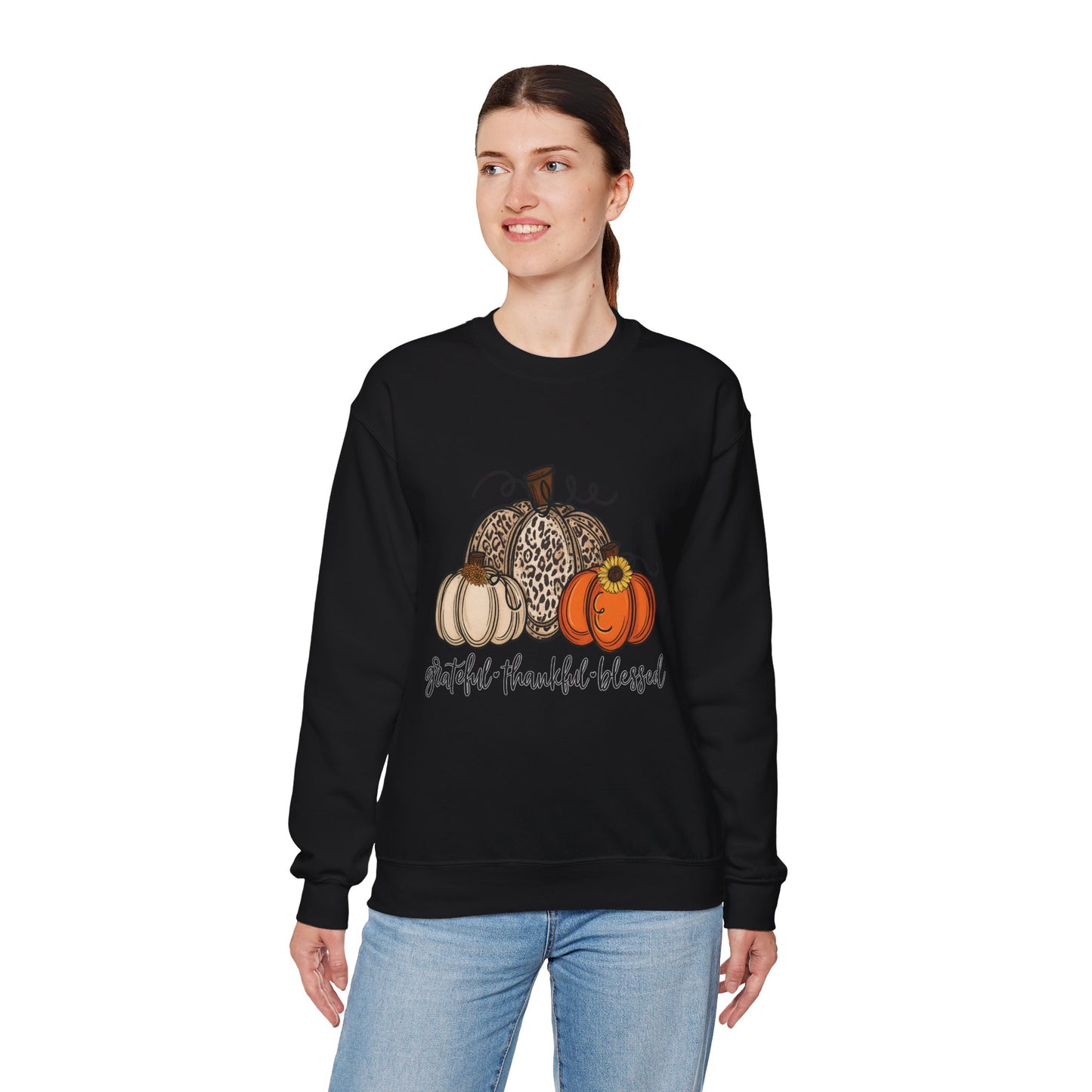 Grateful Thankful Blessed Crewneck Sweatshirt – Fall Faith & Pumpkin Season Pullover (10 Colors)