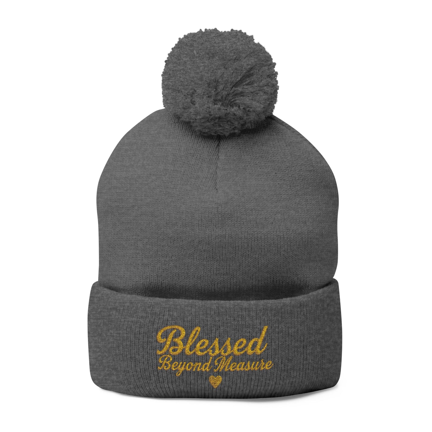 Blessed Beyond Measure Pom Pom Beanie – Embroidered Faith Winter Hat (10 Colors)