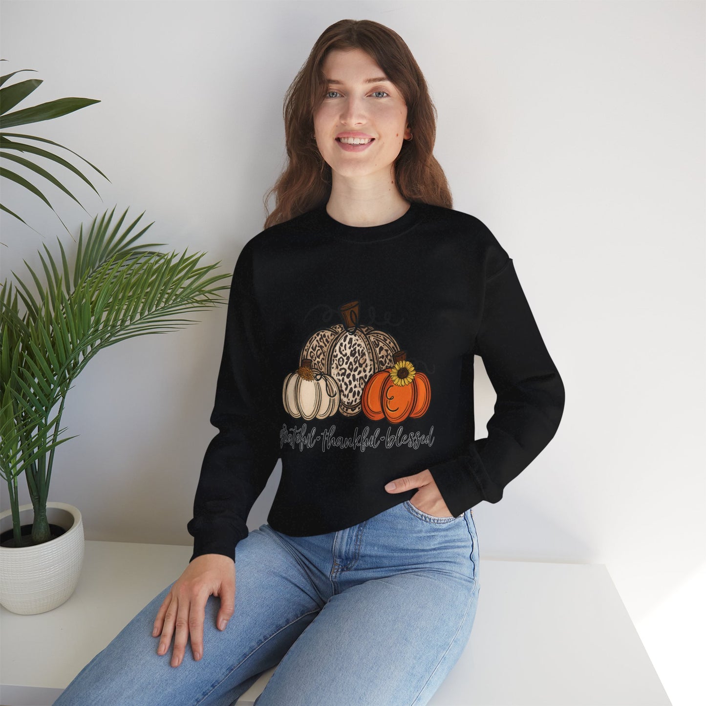 Grateful Thankful Blessed Crewneck Sweatshirt – Fall Faith & Pumpkin Season Pullover (10 Colors)