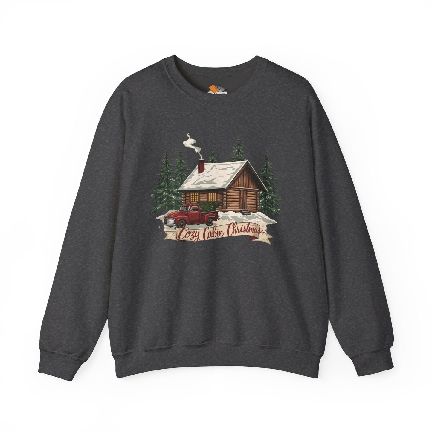 Cozy Cabin Christmas Crewneck Sweatshirt | Rustic Red Truck Holiday Sweater (9 Color Options)