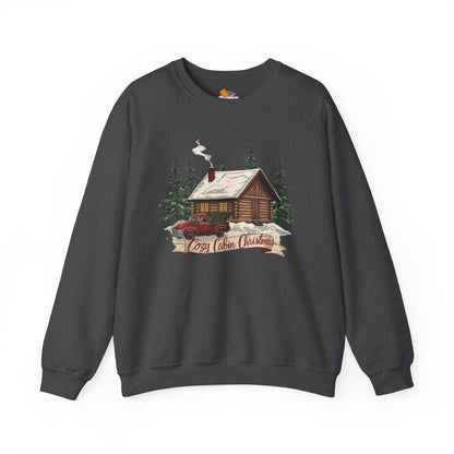 Cozy Cabin Christmas Crewneck Sweatshirt | Rustic Red Truck Holiday Sweater (9 Color Options)