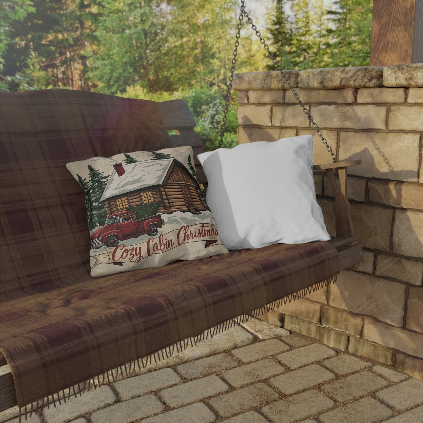 Cozy Cabin Christmas Throw Pillow – Rustic Holiday Decor (4 Size Options)