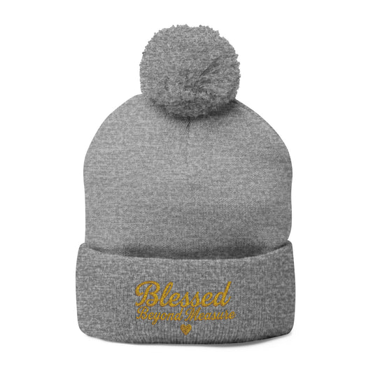 Blessed Beyond Measure Pom Pom Beanie – Embroidered Faith Winter Hat (10 Colors)