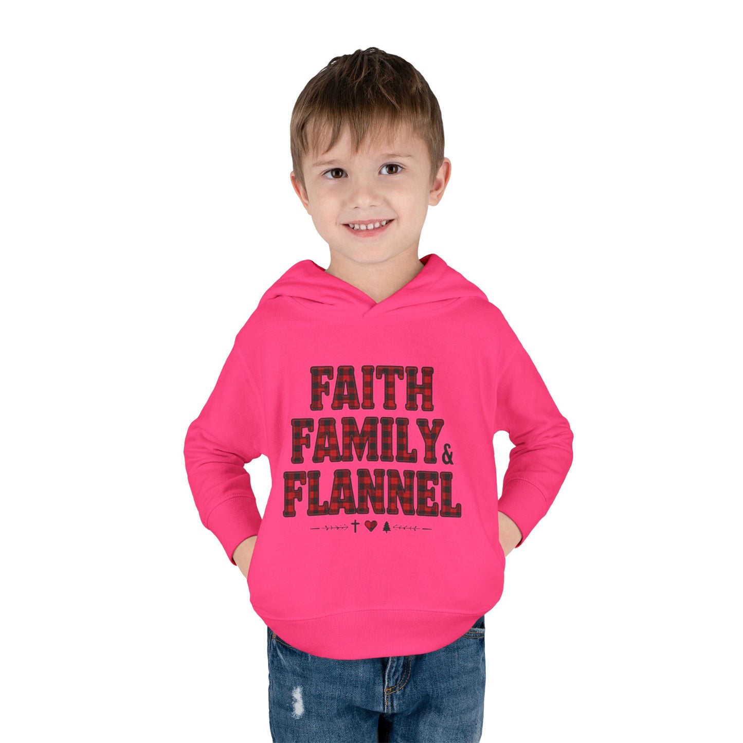 Faith, Family & Flannel Toddler Hoodie | Cozy Christian Fall & Holiday Sweatshirt (15 Colors)