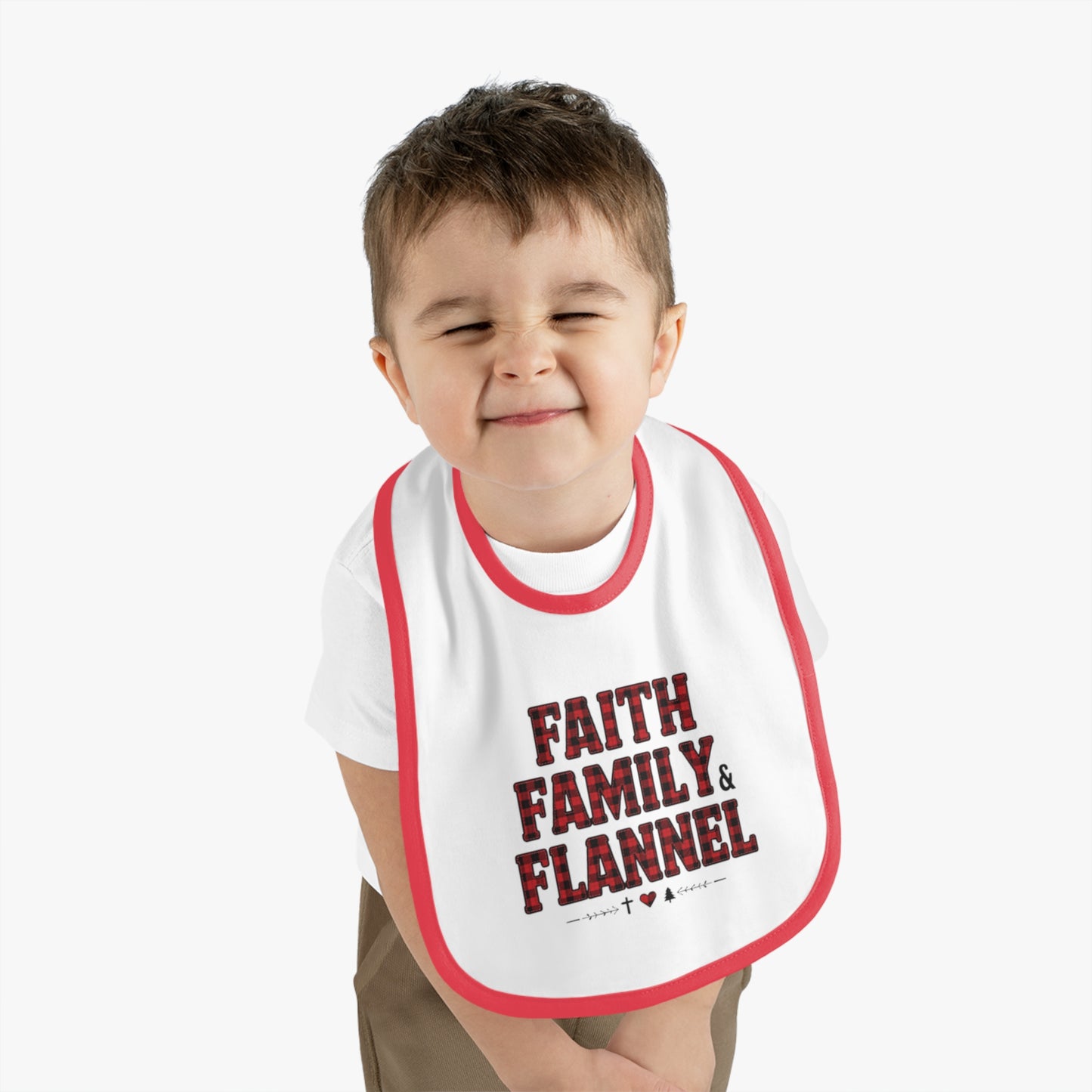 Faith, Family & Flannel Baby Bib — Plaid Nursery Bib for Newborns & Toddlers