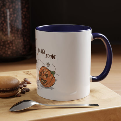 Winter to Fall Humor Mug – “Make Room” Snowman & Pumpkin Mug