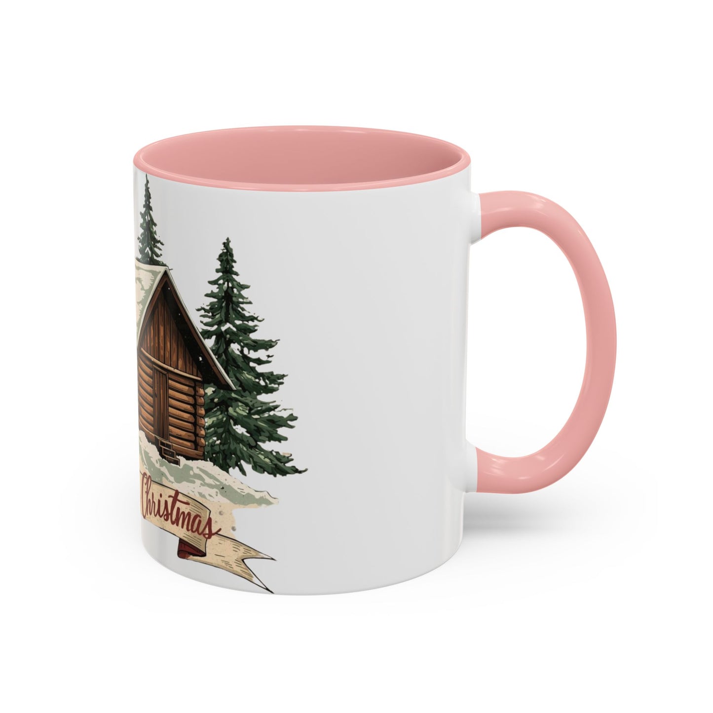 Cozy Cabin Christmas Accent Mug | Rustic Holiday Log Cabin Coffee Cup (11oz & 15oz | 8 Color Options for 11oz, 5 for 15oz)