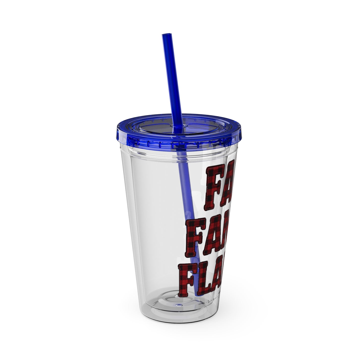 Faith, Family & Flannel Acrylic Tumbler with Straw | Christian Buffalo Plaid Cup (9 Color Options)