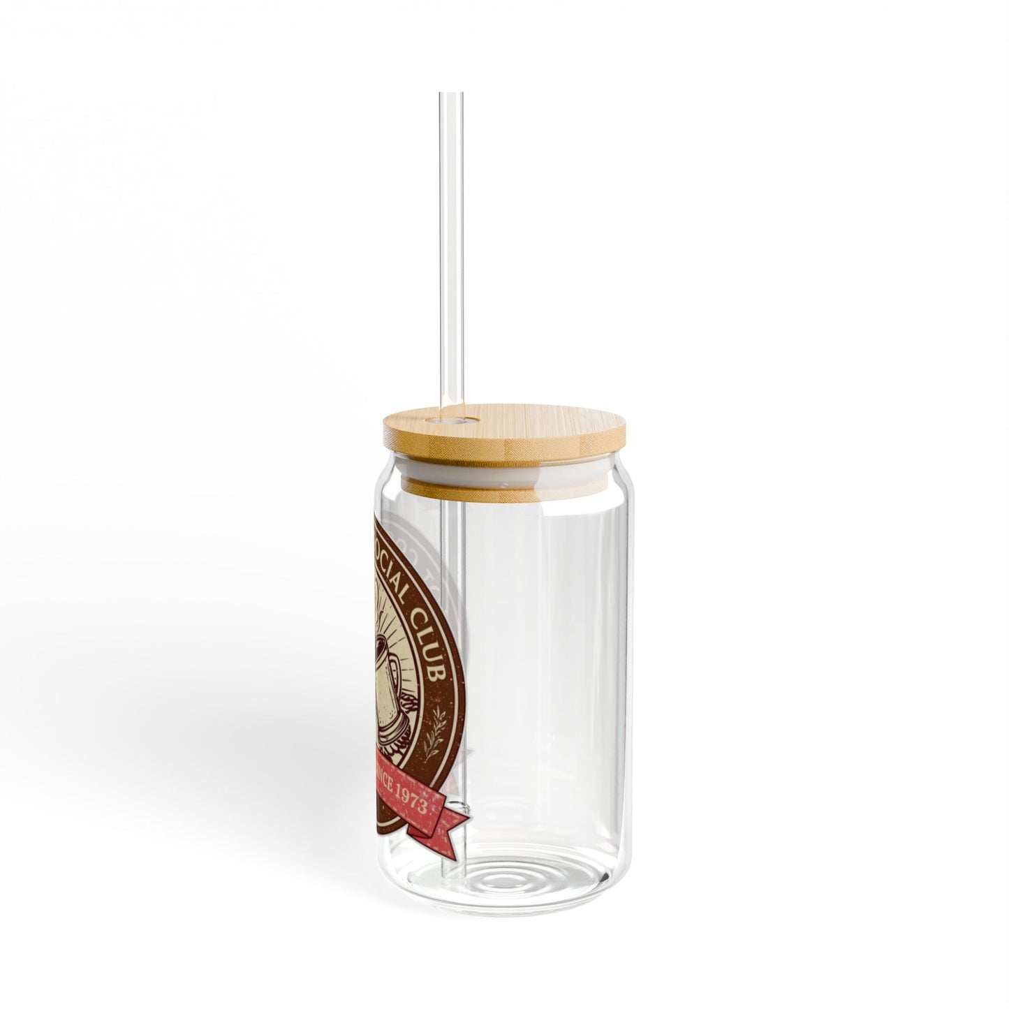 Hot Cocoa Social Club Glass Sipper | Vintage Holiday Iced Coffee & Cocoa Cup with Bamboo Lid & Straw