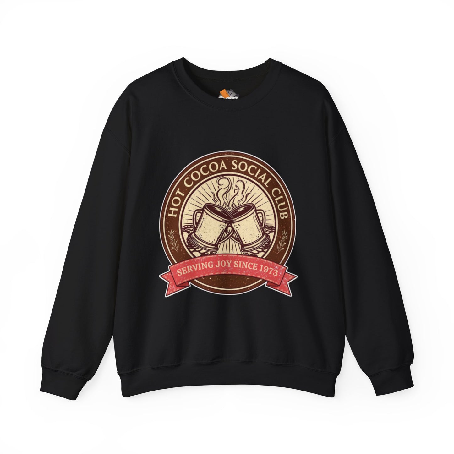 Hot Cocoa Social Club Crewneck Sweatshirt | Vintage Holiday Pullover | Cozy Winter “Serving Joy Since 1973” Sweatshirt