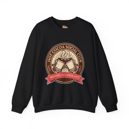 Hot Cocoa Social Club Crewneck Sweatshirt | Vintage Holiday Pullover | Cozy Winter “Serving Joy Since 1973” Sweatshirt