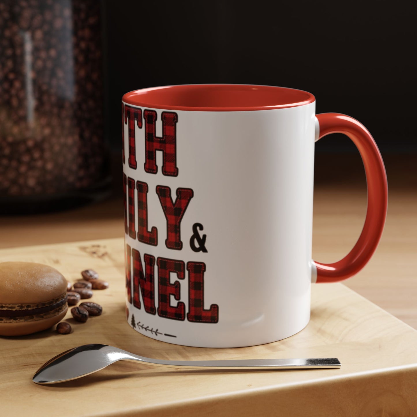 Faith, Family & Flannel Accent Mug | 11oz & 15oz Christian Coffee Cup (Multiple Colors)