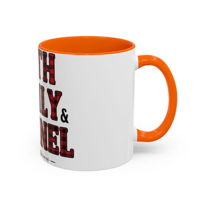 Faith, Family & Flannel Accent Mug | 11oz & 15oz Christian Coffee Cup (Multiple Colors)